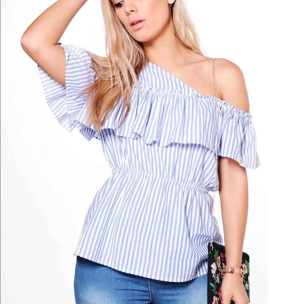 Boohoo off shoulder stripe top
